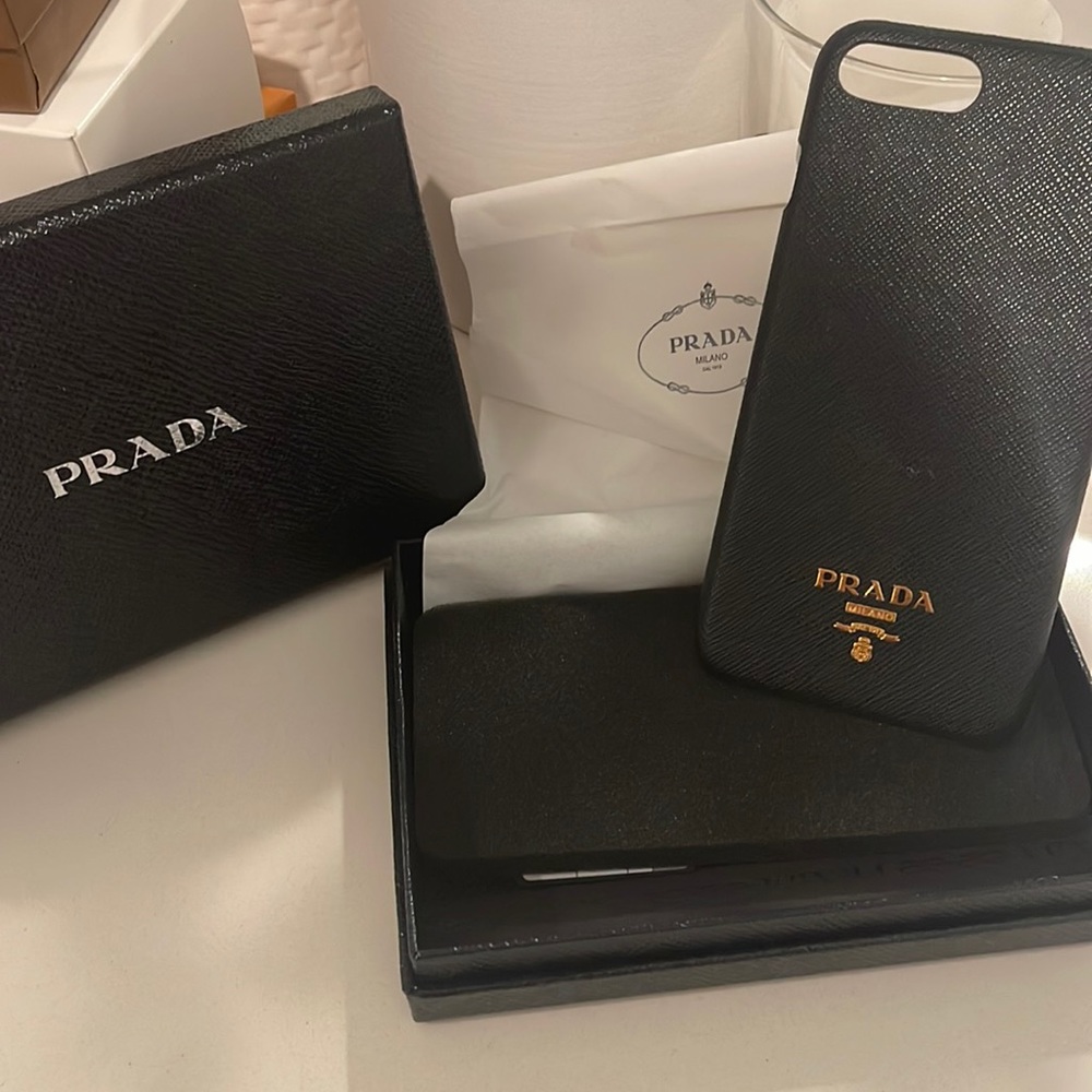 Authentic iPhone 8 Prada case with box, tissue and cards. Bought at Nordstrom.